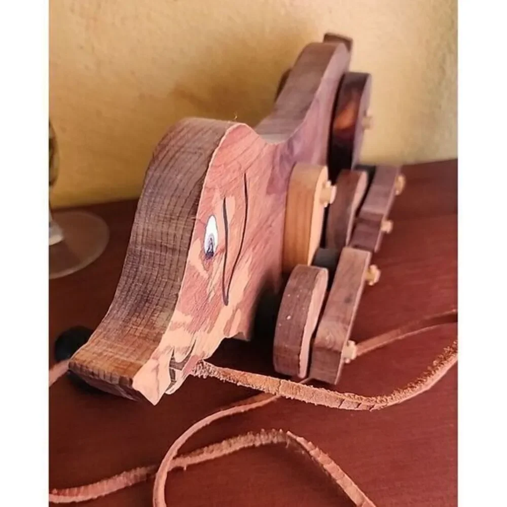 Vintage All Wood Pig‎ (Hog) Pull Toy Handmade